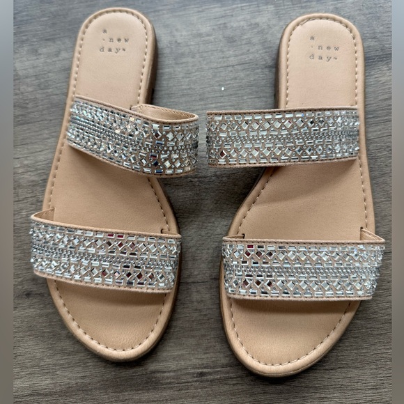 a new day Shoes - A New Day Beige and Silver Embellished Sandals
